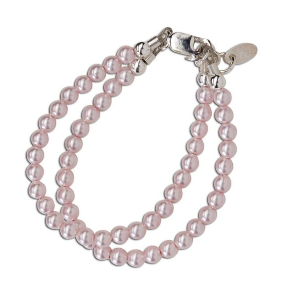 Sterling Silver Double Strand Bracelet Pink Pearls